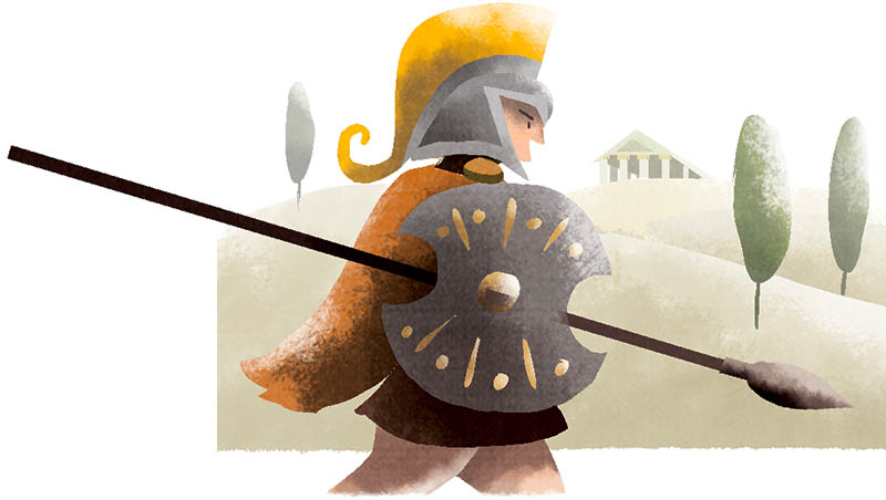 Illustratore Disegnatore Lorenzo Donati Natalori Milano achille guerriero armatura lancia guerra troia