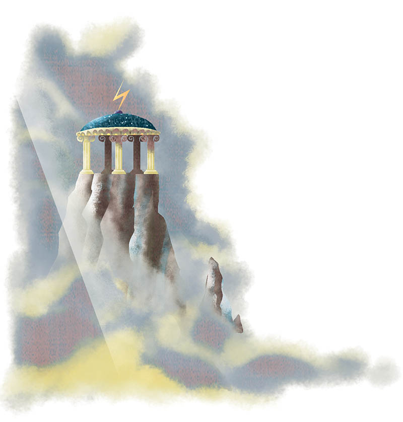 Illustratore Disegnatore Lorenzo Donati Natalori Milano olimpo nuvole zeus fulmine monte dei divinità apollo casa