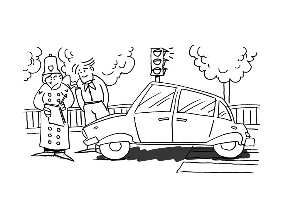 Illustratore Disegnatore Lorenzo Donati Natalori Milano multa strisce rosso semaforo vigile paranoia auto