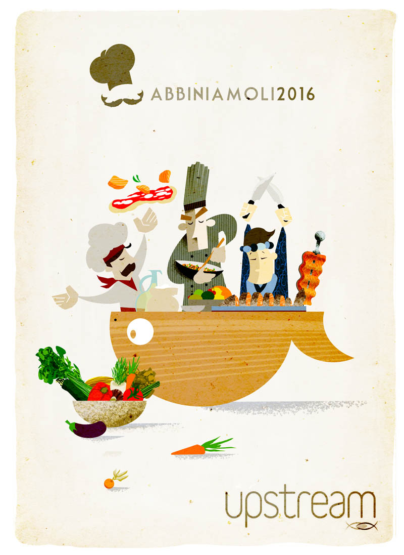 Illustratore Disegnatore Lorenzo Donati Natalori Milano cuochi sushi pizzaiolo frutta e verdura salmone affumicato