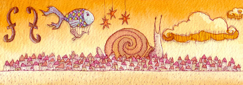 Illustratore Disegnatore Lorenzo Donati Natalori Milano esodo lumaca sogno città paese pesce mongolfiera
