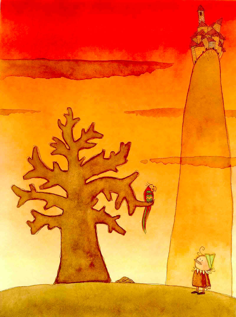 Illustratore Disegnatore Lorenzo Donati Natalori Milano pinocchio collina borgo albero pappagallo soldi sotterrati